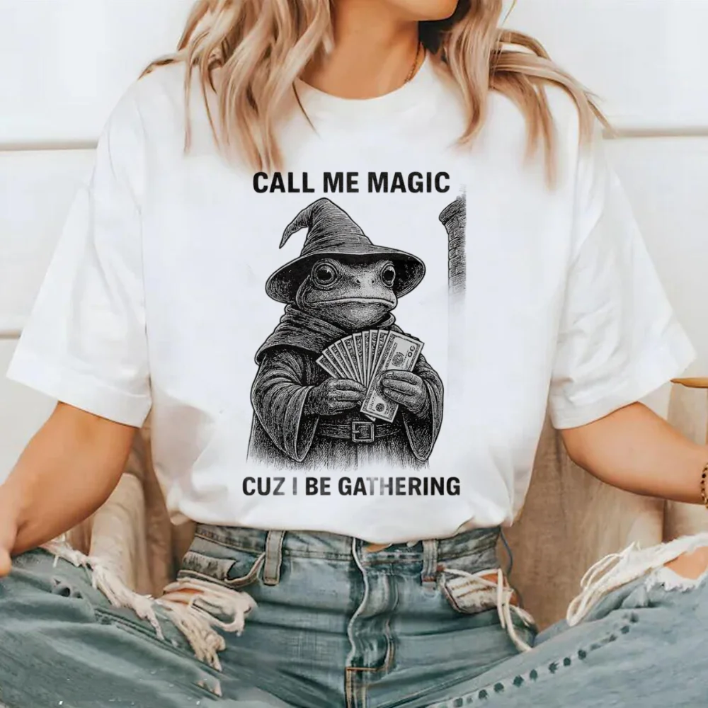 مضحك معالج الضفدع اتصل بي ماجيك كوز أنا جمع نمط قميص مطبوع عادية المرأة الكرتون الأساسية شعبية الجولة الرقبة تي شيرت