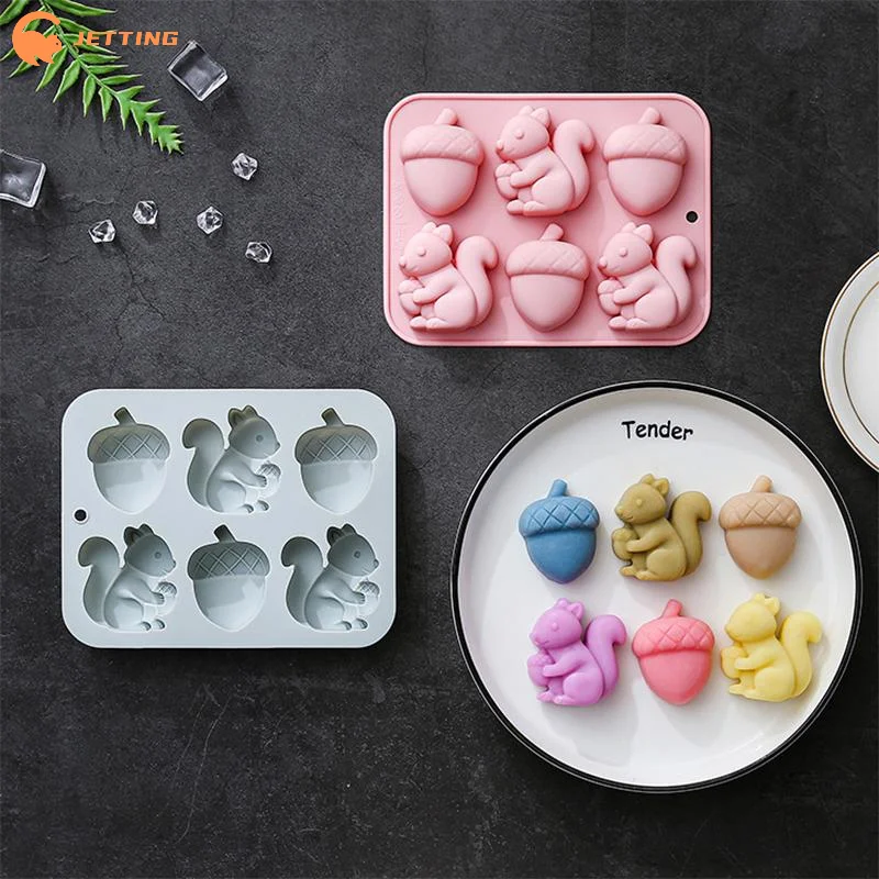 (New) 6-hole Squirrel Oak Cake Silicone Molds Autumn Harvest Festival Ice Grid Chocolate Baking Mould Cake Decorating Tools