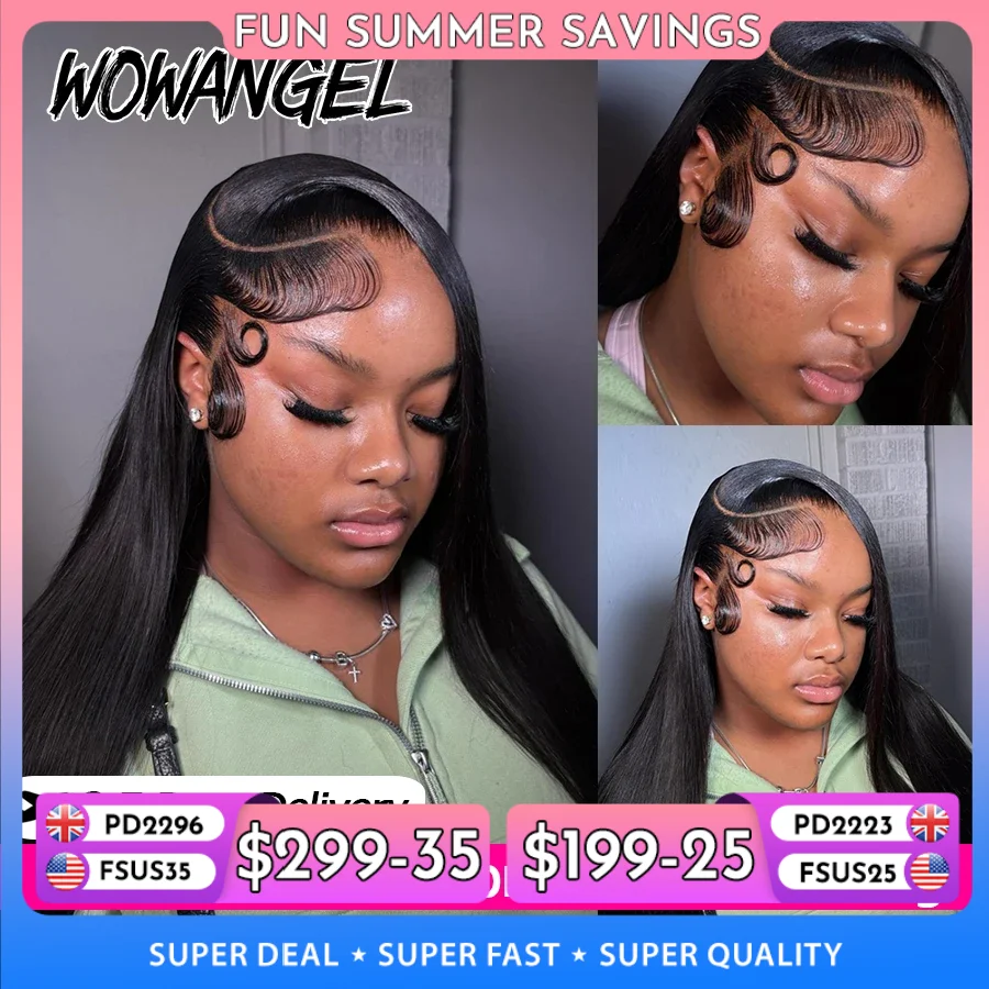 WOWANGEL Perruques Lace Front Lisses 100% Cheveux Humains, Perruque Frontale Complète HD Lace 13X6 Pré-Pluckée, Cheveux Humains Brésiliens pour Femmes