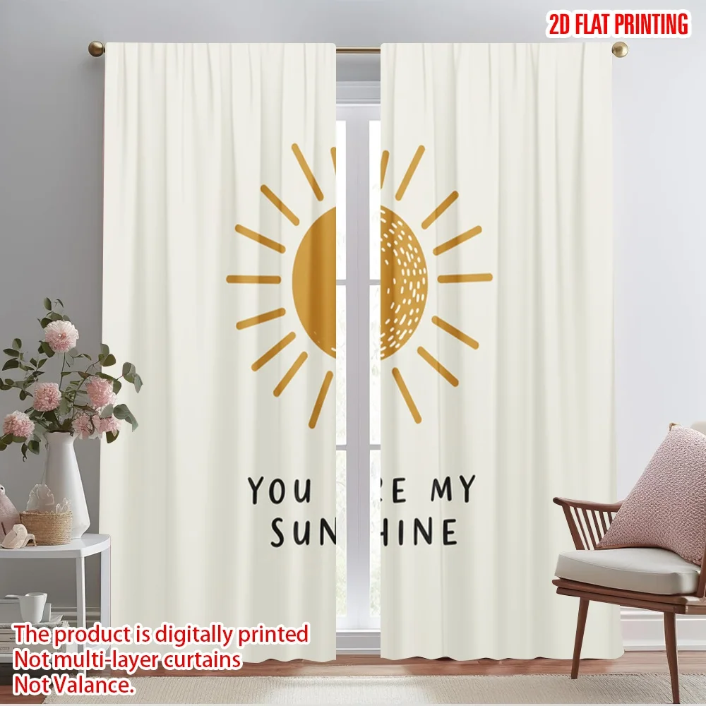

2pcs 2D flat printing Party Curtains Golden Sunbeams Quote Fabric Without Electricity Festive Wall Decor Use for Holiday Family