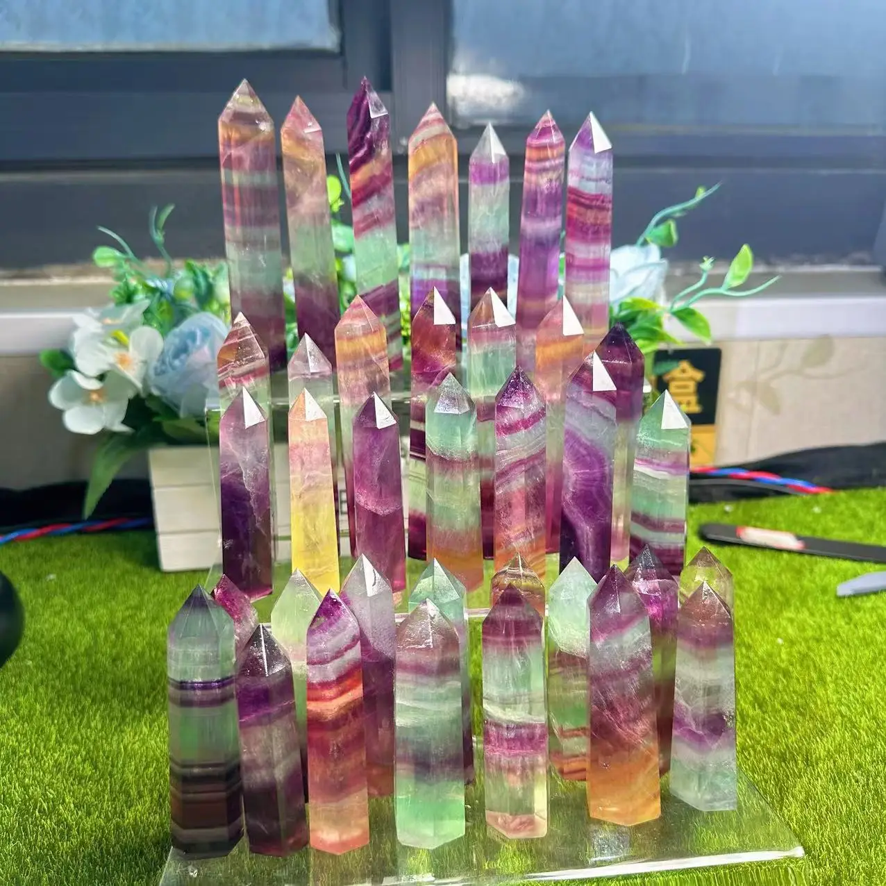 High Quality Natural Crystal Point Candy Fluorite Tower For Healing Or Gift.