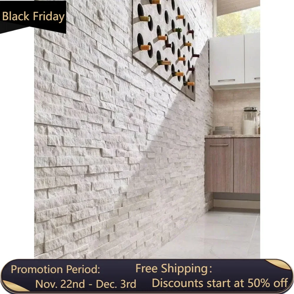 Arctic White Ledger Wall Panel 6 in. x 24 in. Natural Stone Tile ((30 pcs / 30 sqf)) for Fireplace Wall, Exterior Wall