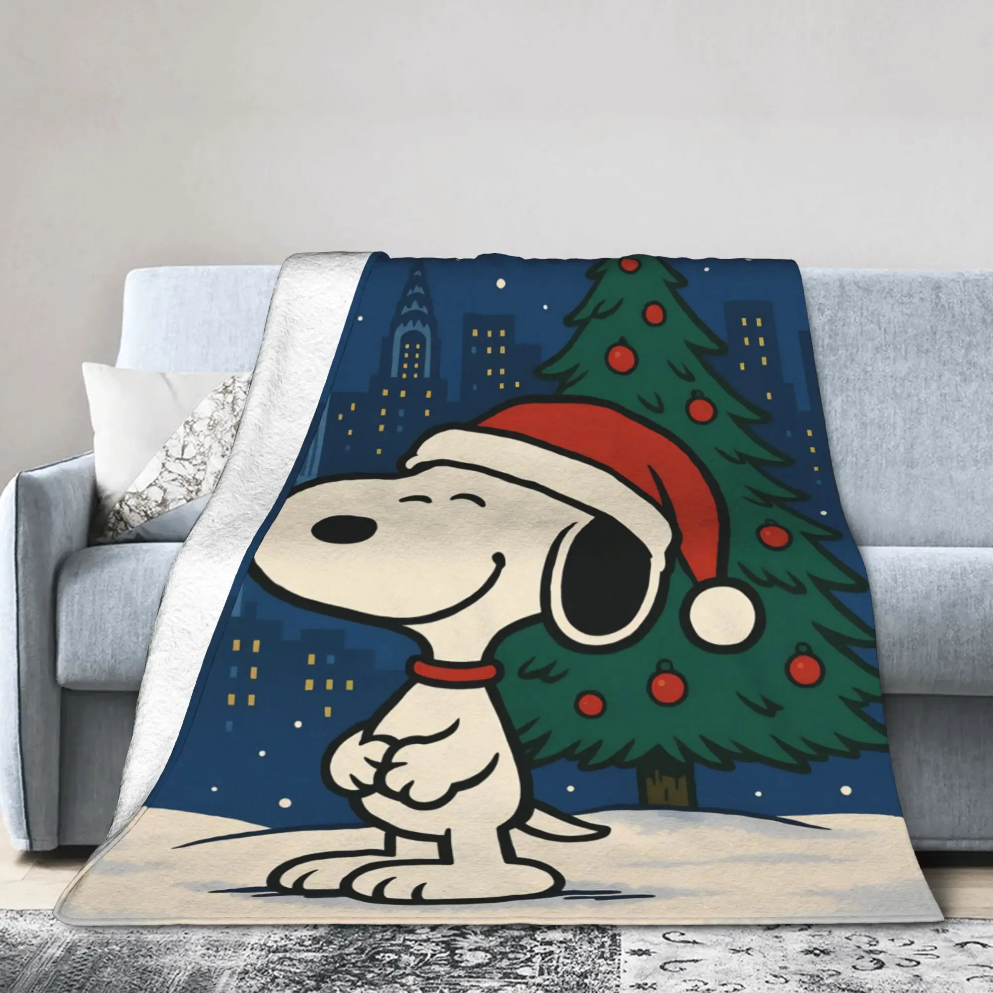 Cute S-Snoopys Xmas Christmas Flannel Blanket  Funny Throw Blankets for Home 200x150cm Plush Thin Quilt