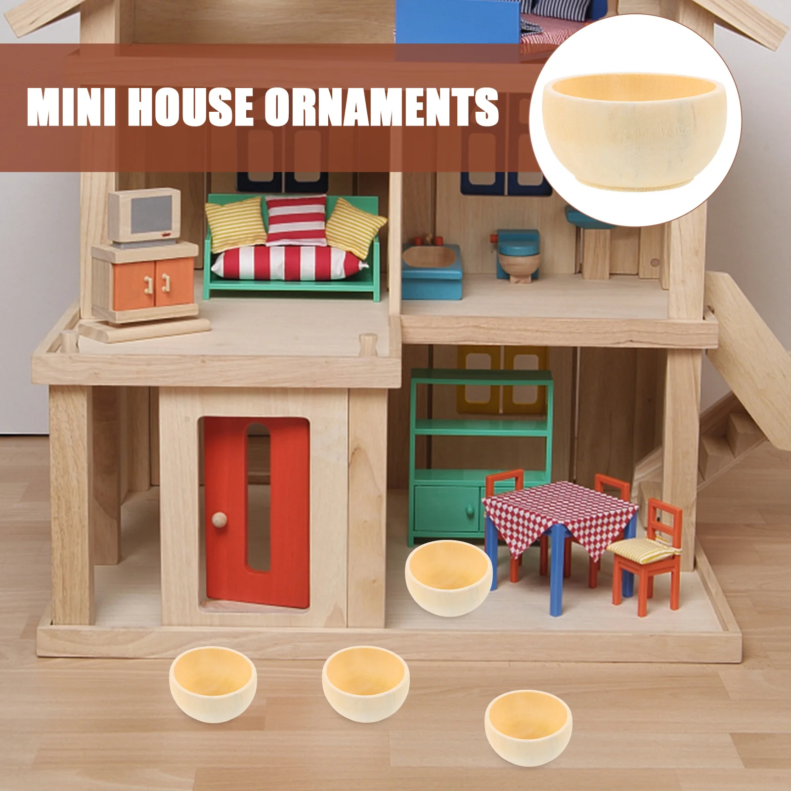 

5Pcs DIY Wooden Craft Bowls Natural Unpainted Wood Bowls for Handicraft Making Imagination Development Tools