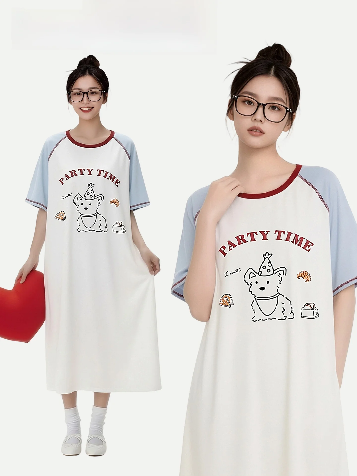 PinkBread Ladies Modal Sleepwear Summer Outdoor Wearable Home Clothes Contrast Color Skirt Style Comfortable Soft Cotton Blend