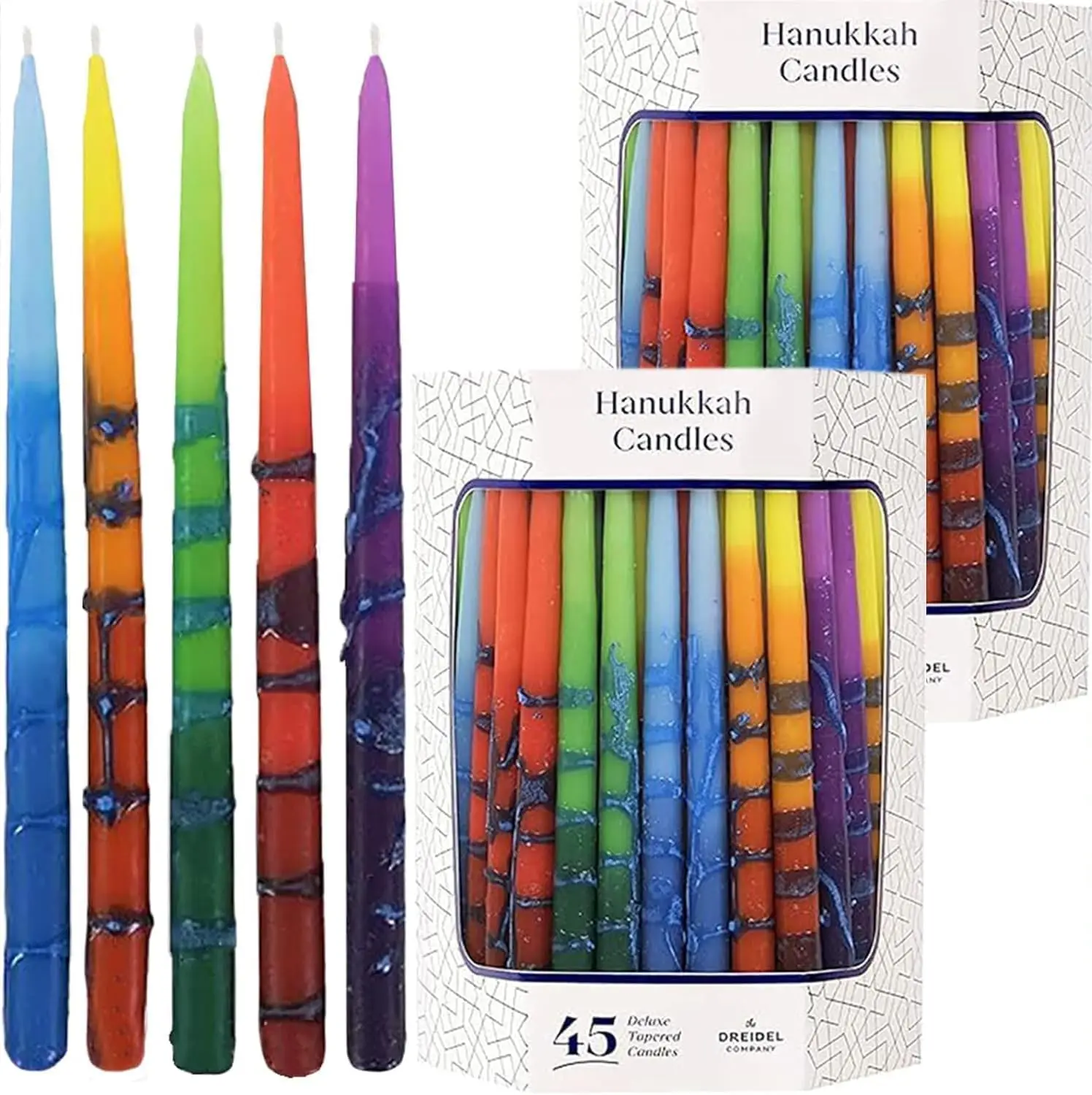 

24-Pack Dripless Hanukkah Candles, Multicolored Striped Tapered Decorations for Menorah, 60 Minute Burn Time for All 8 Nights