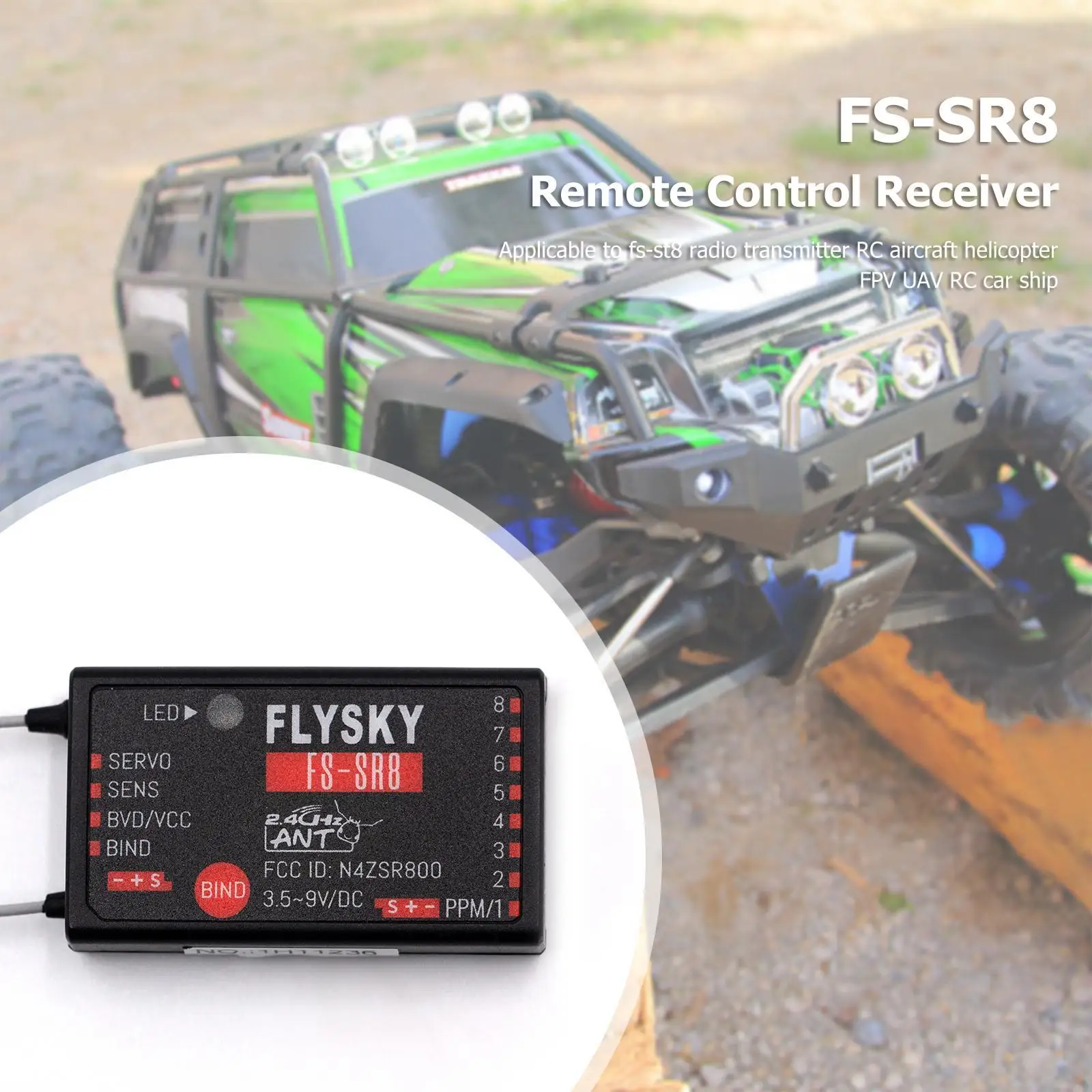 

FLYSKY FS-SR8 2.4GHz 8CH Mini Receiver for RC Car Drone FS-ST8 Radio Transmitter