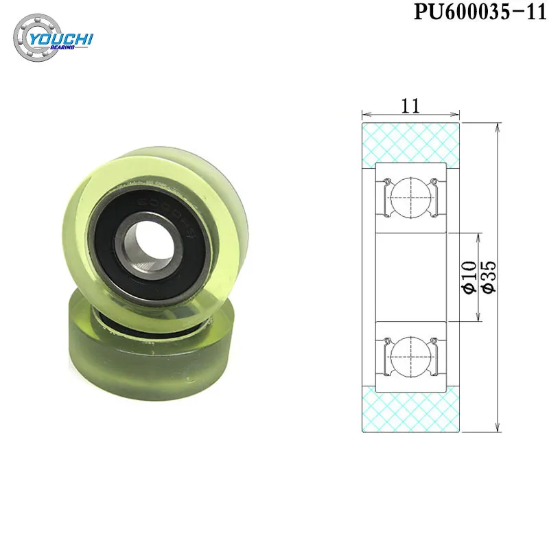 

5pcs 10x35x11 Polyurethane Bearing Pulley Wheel PU600035-11 OD 35mm PU Coated Roller 10*35*11 Urethane Covered PU6000 Bearing