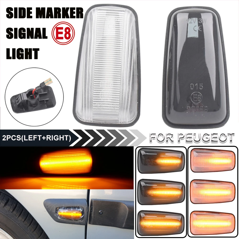 2Pcs For Peugeot 306 106 406 806 Partner Expert Citroen Berlingo Jumpy Saxo Fiat Scudo LED Dynamic Turn Signal Side Marker Light