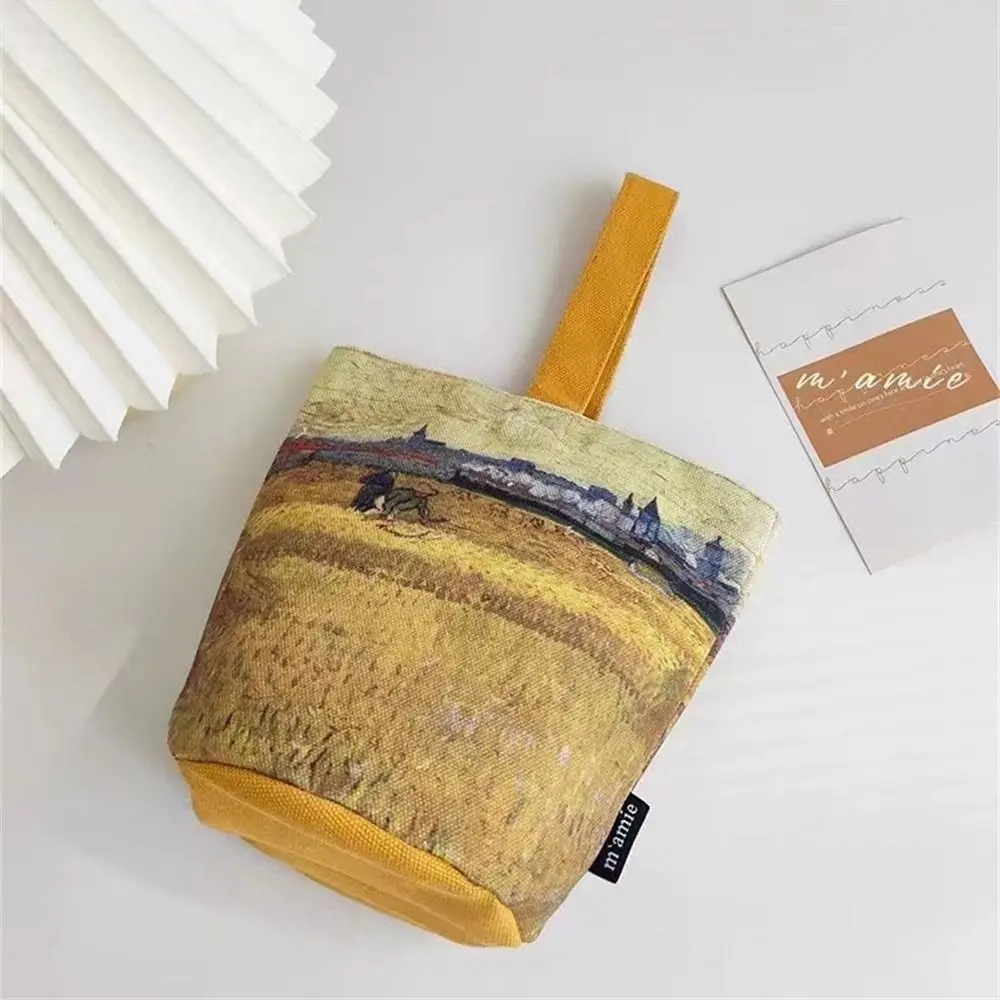 Fashion Women Large Capacity Handbags Retro Painting Bucket Bag Carry-on Canvas Small Bag Casual Simple Lunch Bags Cute Purses