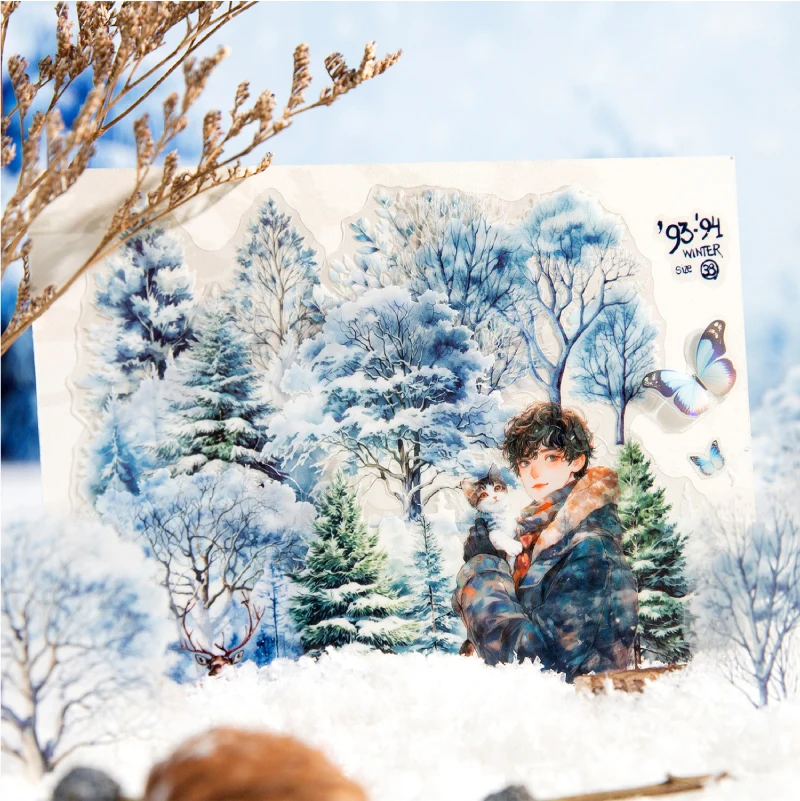 Journal GO 16pcs Trees in the Snow Collage Junk Journal Stickers Planner Card Making Natural Trees Scrapbooking Materials