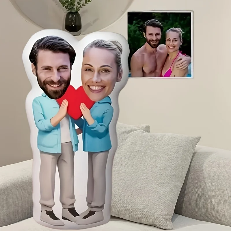 A Custom Photo Pillow, Couple's Pillow. Send Your Favorite Photos to Customize a Couple's Photo and Text Cushion. Suitable for B