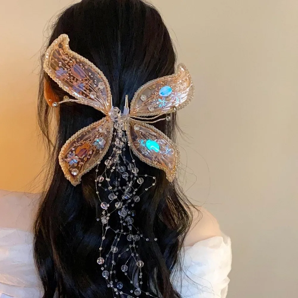 

1Pair Hair Accessories Animal Butterfly Hairpins Fairy bead Wedding Bridal Headdress Korean Style Sequin Duckbill Clip Girl