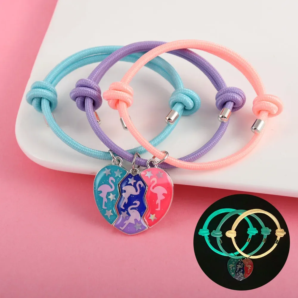Una niña 3 unids/set en forma de corazón Animal de dibujos animados flamenco mejor amigo pulsera BFF joyería de amistad regalos para niñas