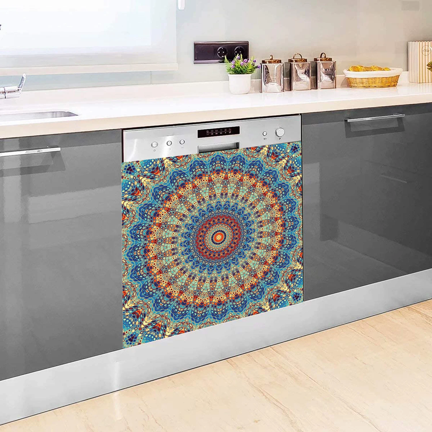 European Style Art Pattern Dishwasher Magnetic Sticker Kitchen Stove Refrigerator Waterproof Wall Sticker Home Decor 65x58.5CM