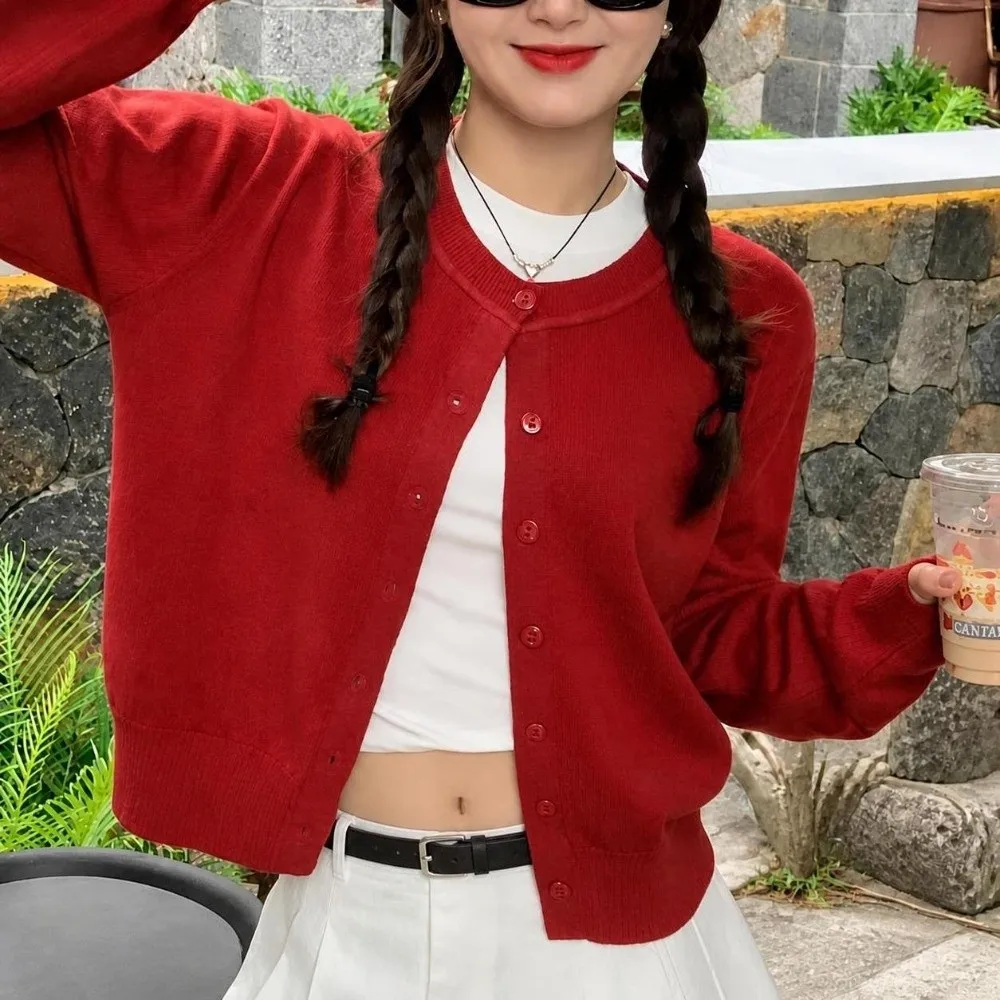 Casual Long Sleeve Knit Cardigan Single Breasted Solid Color Women Sweater O Neck Women Cardigan
