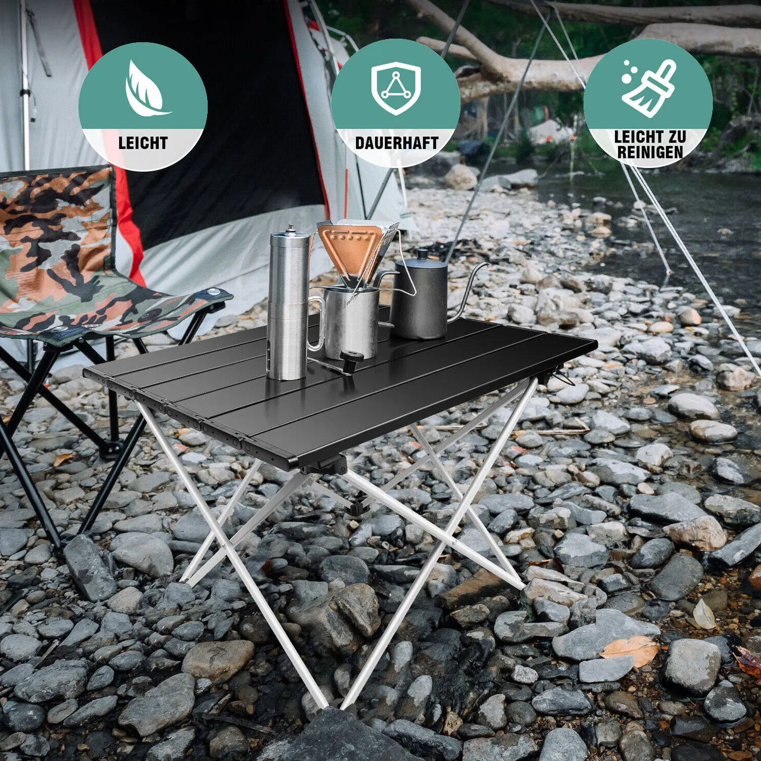 Small Folding Camping Table Foldable Portable Picnic Table, Ultralight Aluminum Lightweight Folding Beach Table Camp for Camping