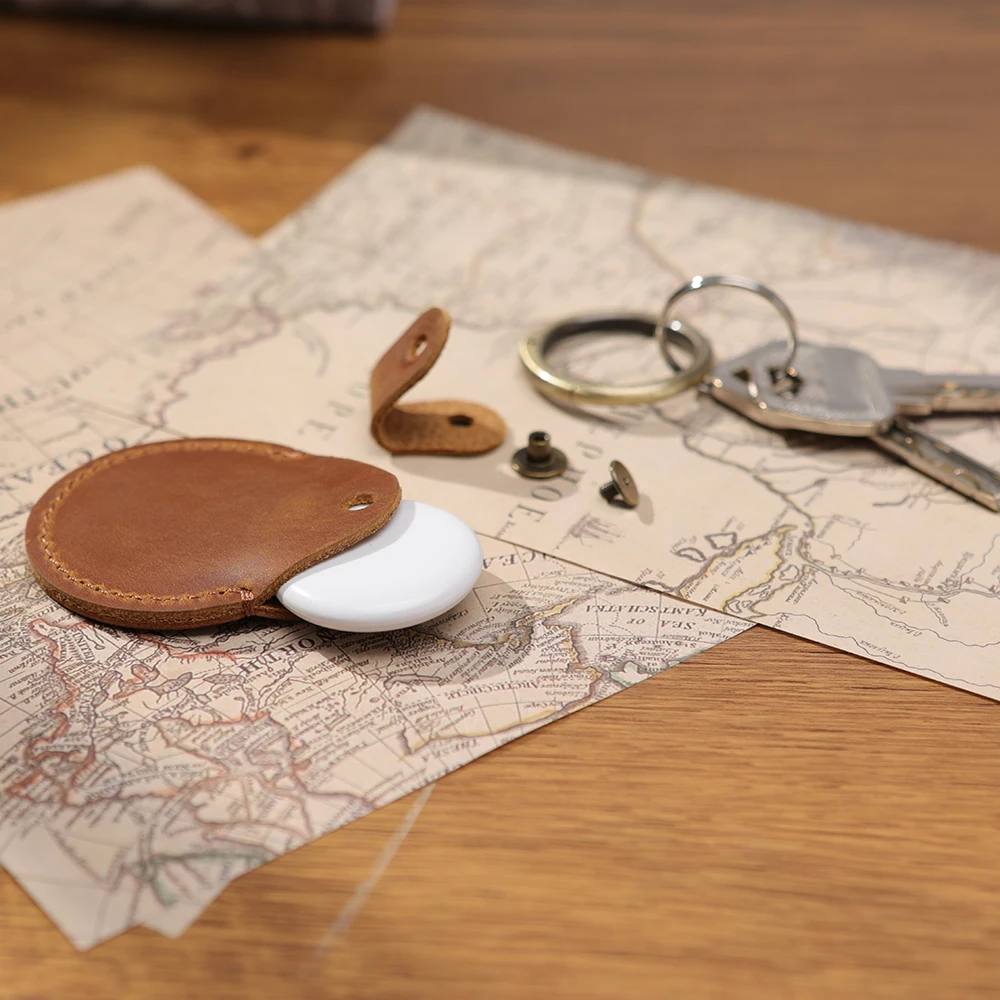 Retro Genuine Leather Case For Airtag Cowhide Anti-lost Protective Case For Airtags Use For Pet Collar Kid Bag Keychain