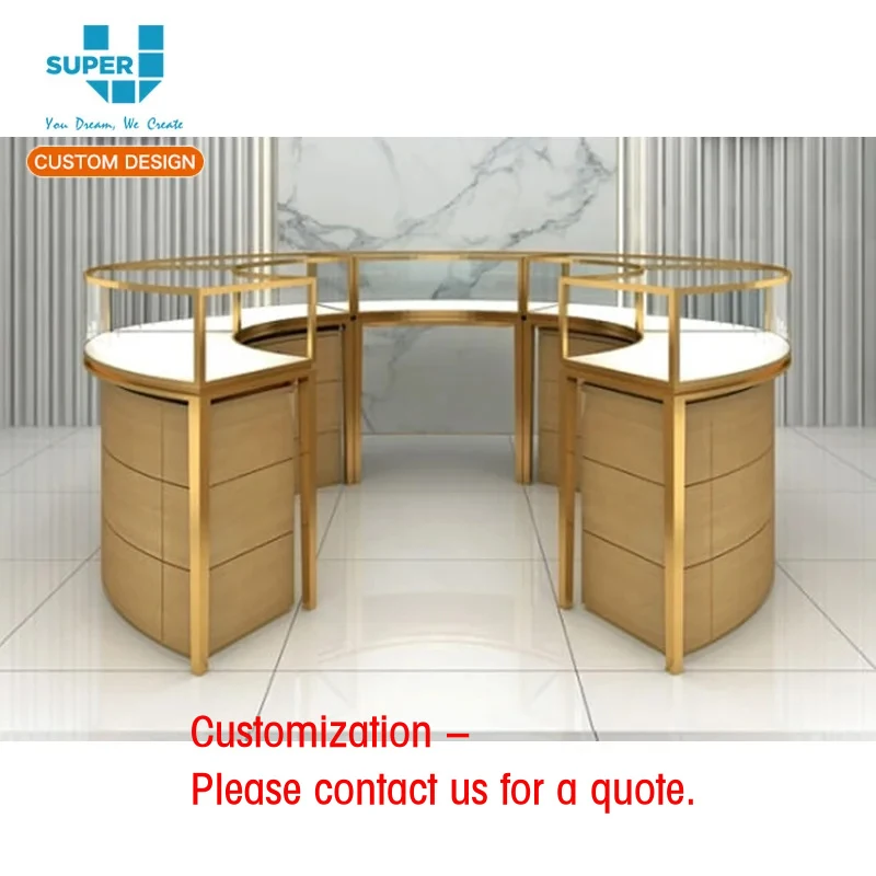custom.Hot Sale Jewelry Floor Stand Glass Showcase Customized Size Stainless Steel Frame Round Glass Display Cabinet Jew