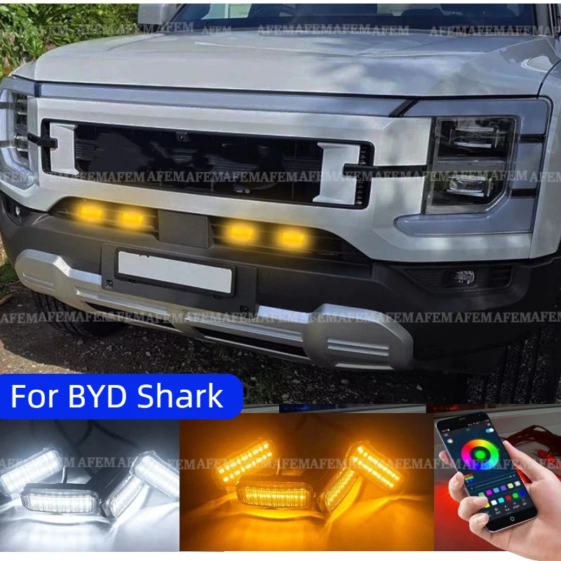 LED Front Grille Light For BYD Shark Car Daytime Running Light Wheel Eyebrow Lamp For Pickup Offroad 12V