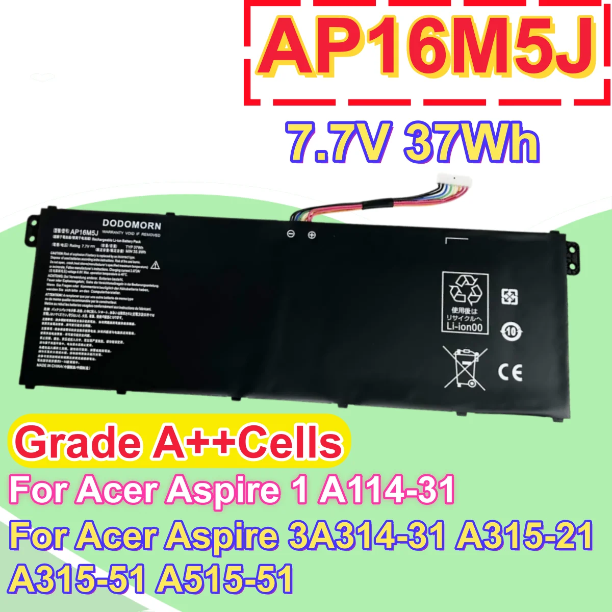 Factory Direct AP16M5J Laptop Battery For Acer Aspire 1 A114-31 Aspire 3 A314-31 A315-21 A315-51 Extensa 15 N19C1 ES1-523