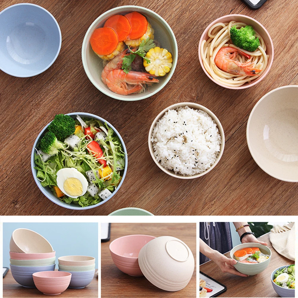 

4Pcs Eating Bowl Home Use Wheat Straw Round Food Bowl 15cm Mixing Salad Bowls for Kitchen Restaurant Hotel