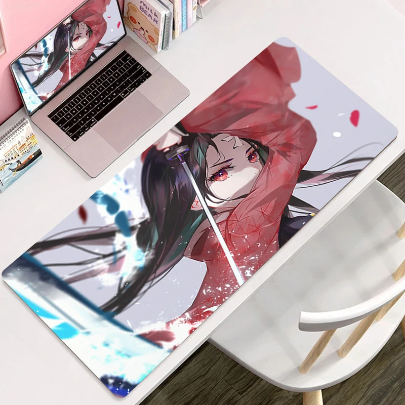 

XXL Anime Girl Kamado Nezuko MousePad Demon Slayer Gamer Table Mat 900x400 Large Mouse Pad Home Decor PC Non Slip Keyboard Pads