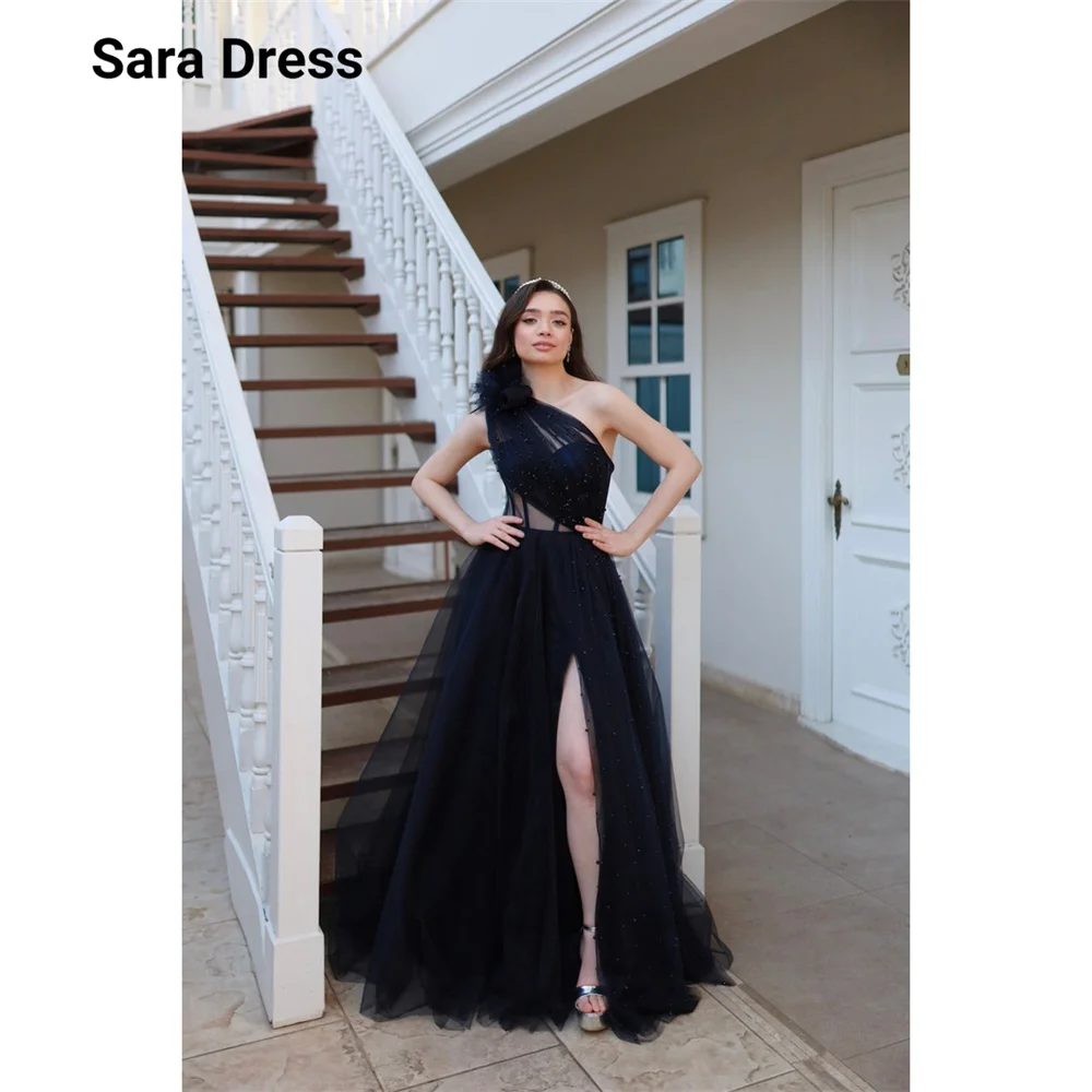 

Sara Custom Black A Line Side Slits One Shoulder Elegant Evening Dresses for Woman Luxury Party Dress 2026 Woman Ball Gown Dress