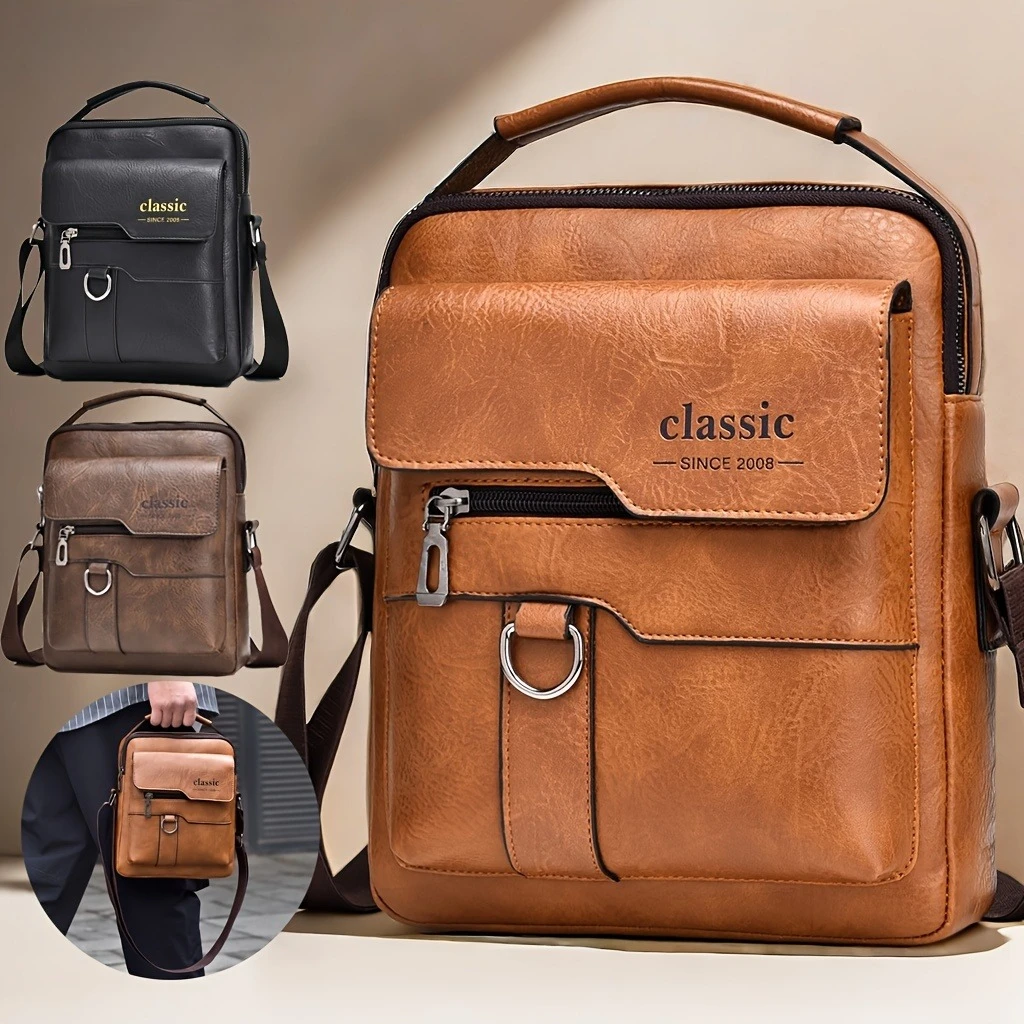 

Men's PU Crossbody Bag Vintage Large Capacity Business Casual Shoulder Bag Perfect Valentine Day Gift for Husbands or Boyfriends