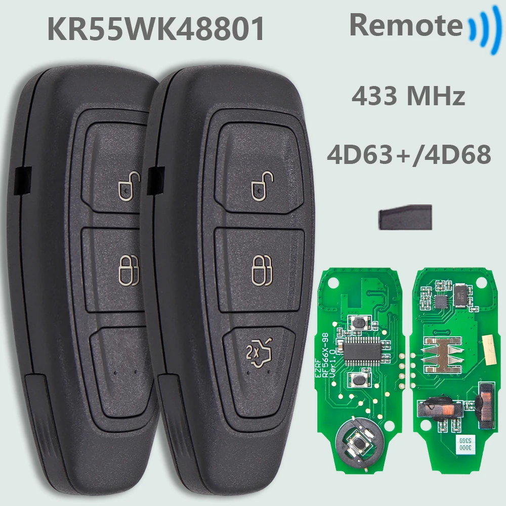 DR KR55WK 488014 D63 +/83Chip 433MHz Keyless Go Car Remote Control Key dla Ford Focus Mondeo Kuga C-Max Fiesta B-Max 2007-2015 — 2