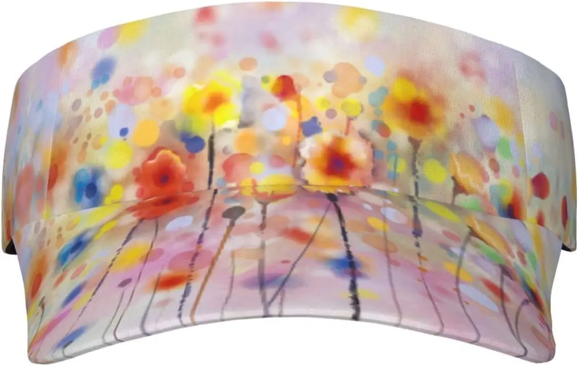 Watercolor Poppy Flower Design Sunscreen Visor Hats for Women & Men, Sport Empty Top Baseball Sun Cap, Tennis Visor, Golf