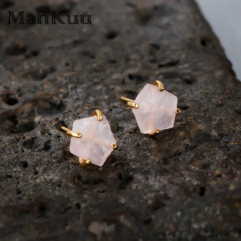 Mankuu New In Fashion Minimalist Jewelry Gold Plated Claw Studs Pentagon Natural Crystal Charm Earrings For Women 2023
