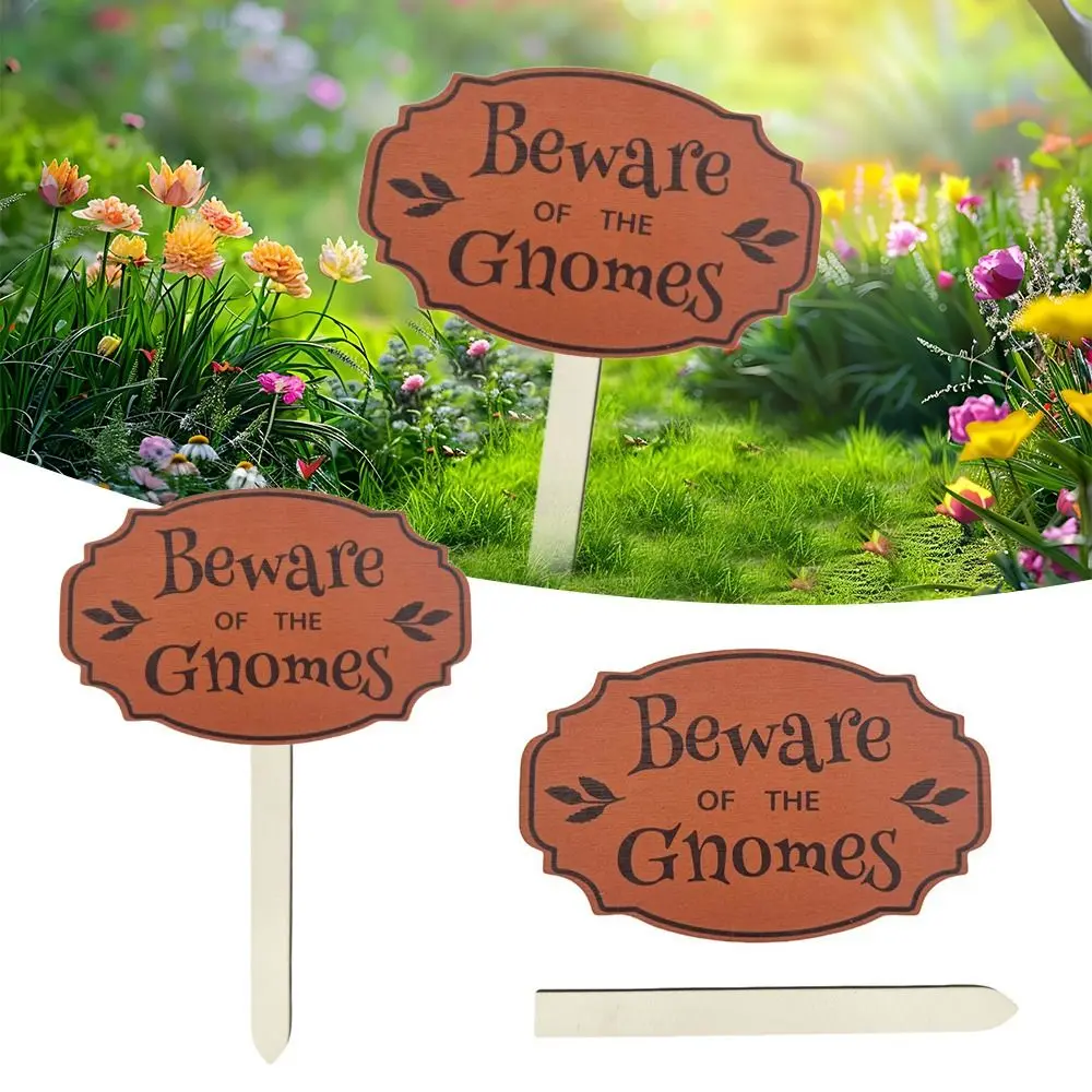 Beware of Gnomes Sign Ground Plug Wooden Ornaments Warning Sign Plug Handmade for Home Garden Patio Yard Farmhouse