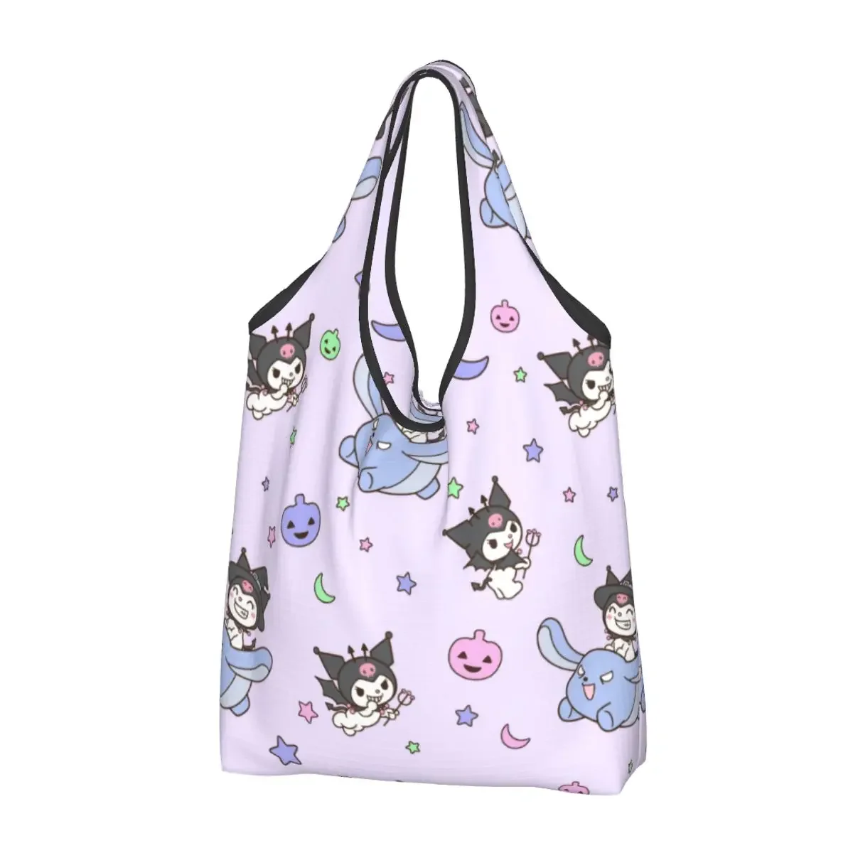 Reusable Kawaii Kuromi Sanrio Anime Grocery Bag Foldable Machine Washable Shopping Bags Large Eco Storage Bag Lightweight