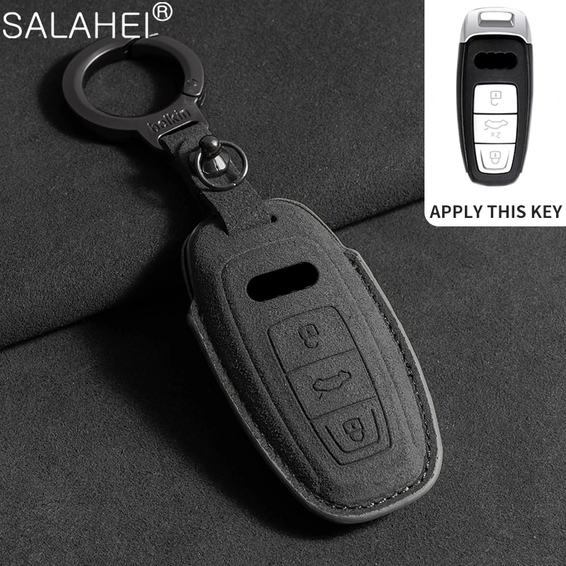 Suede Car Key Case Cover Shell For Audi A3 B9 A6 C8 A7 S7 A8 D5 S8 Q5 Q7 Q8 SQ8 TT E-tron RS6 RS7 Protector Keychain Accessories