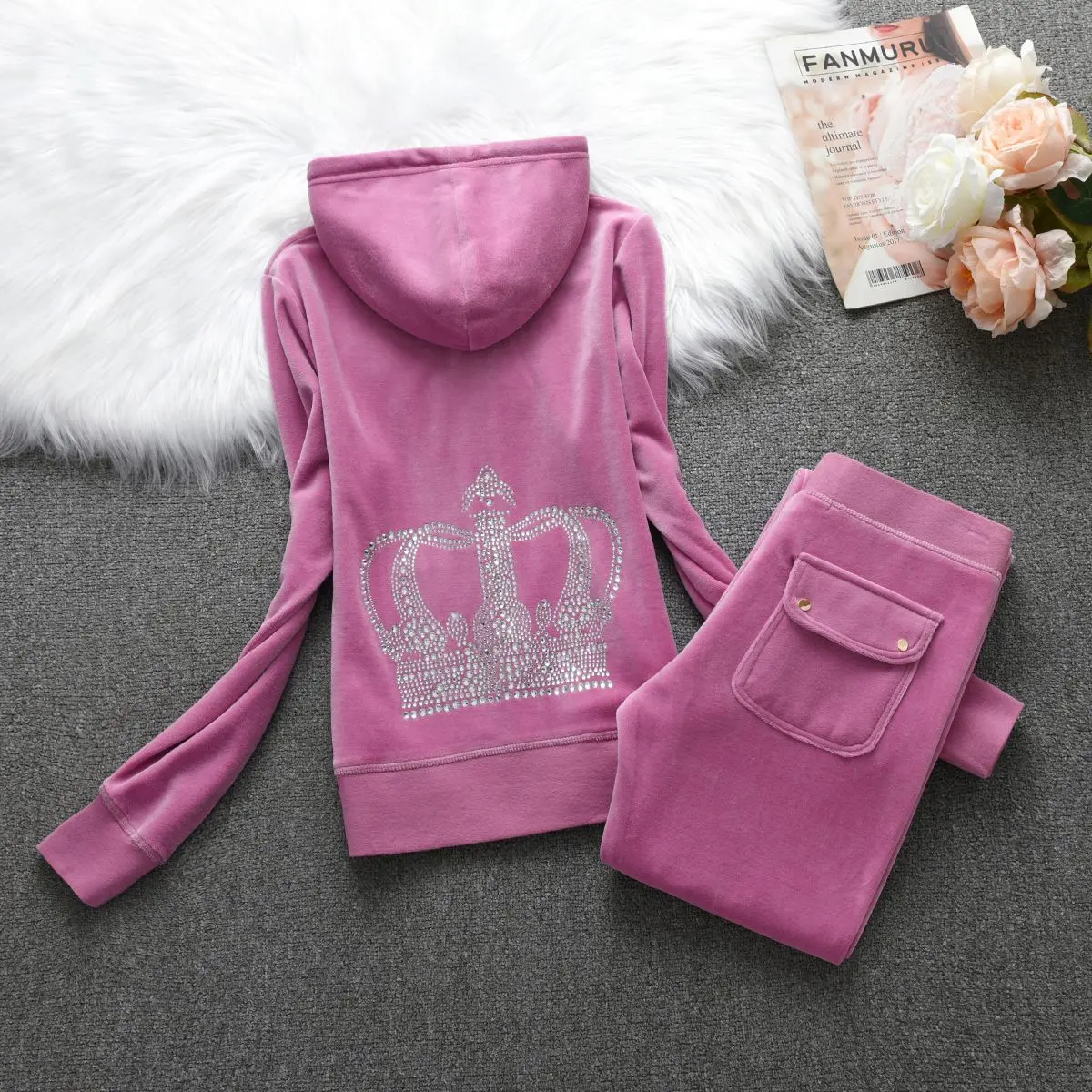 Spring /Fall 2023 Women\'s Elegant Velet Tracksuits Hoodies And Pants Sportswear Velour Suit Women Suit