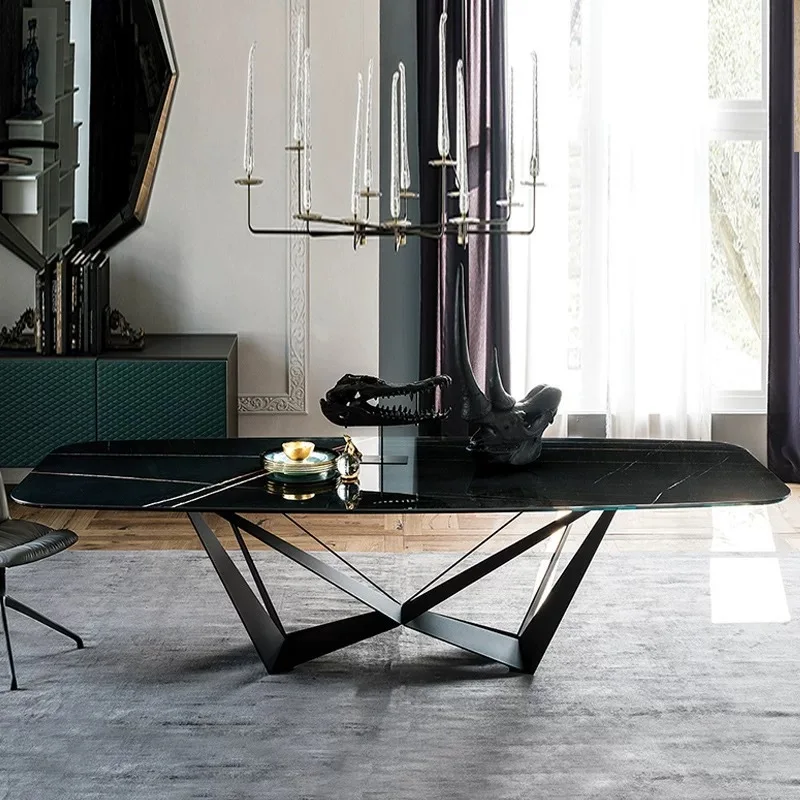 Italian light luxury negotiation table rock slab dining table rectangular marble dining table
