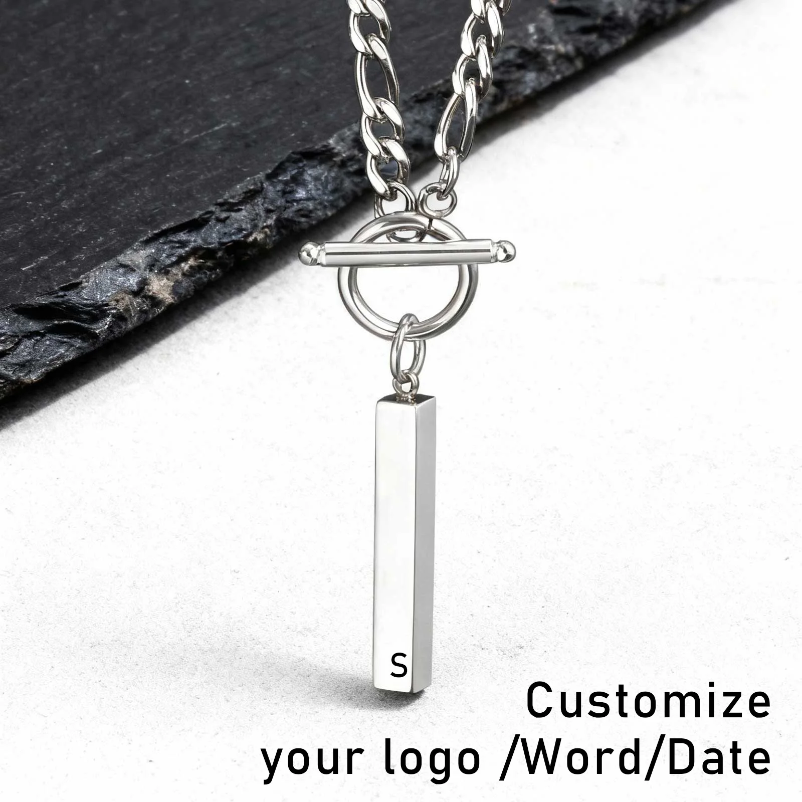 القلائد عمود بسيط Oersonality OT أزرار قابل للتعديل الفولاذ المقاوم للصدأ سلسلة مقاوم للماء شريط عمودي قلادة قلادة مجوهرات #1