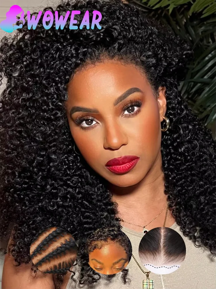 باروكة شعر بشري مجعد من Wear & Go مع جزء جانبي - كثافة 200%، إغلاق دانتيل سهل الاستخدام، للاستخدام اليومي [شعر مستعار دانتيل عالي الدقة 4 × 4]