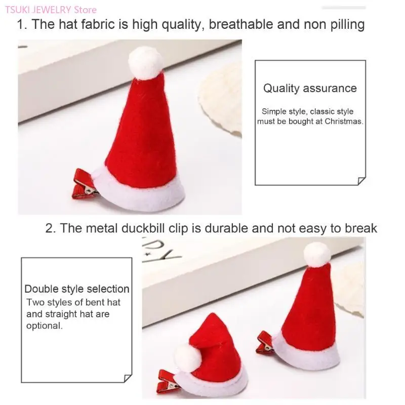 62KE Christmas Hat Hair Clip Santa Hat hairpin Santa Hat Headpiece for Santa Costume Prop Plush Hat Hair Accessories