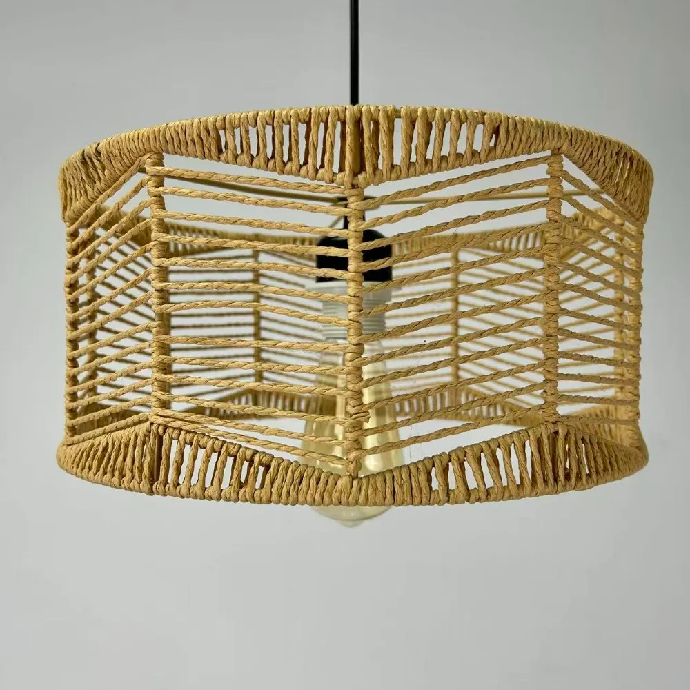JOYINLED 32cm Paper Rope Lampshade Pendant Light Retro Decor Lamp for Bedroom Living Room Chandelier Hand-woven Homestay Lamp