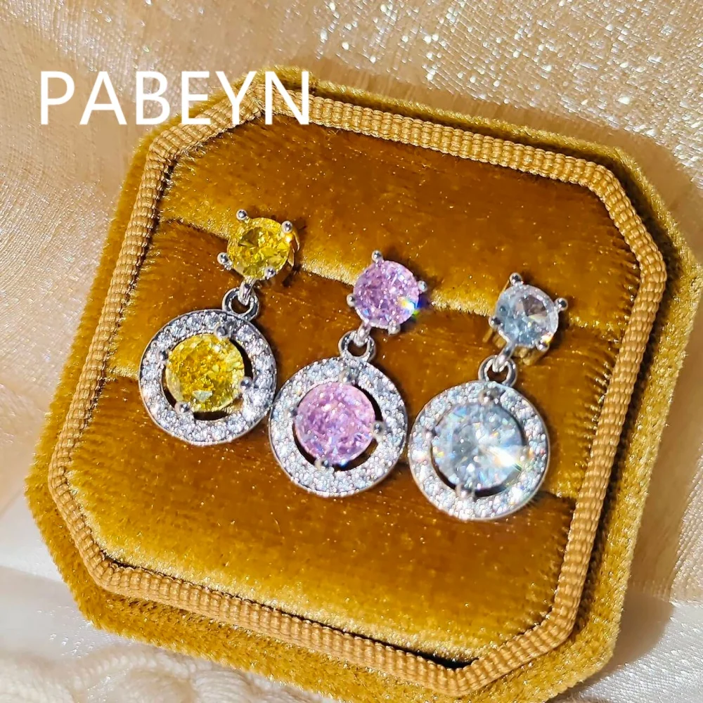 925 Sterling Silver Fashion Temperament Colored Round Bag Zircon Earrings Birthday Party Anniversary Gift Ladies Jewelry