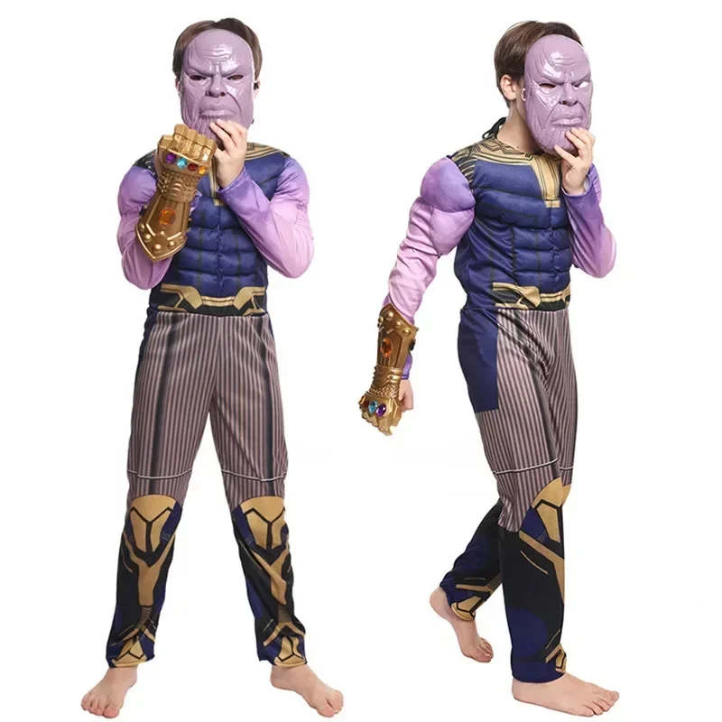 Thanos Supervilão Cosplay Traje para Crianças, Macacão Muscular, Halloween, Birthday Party, Kids Party