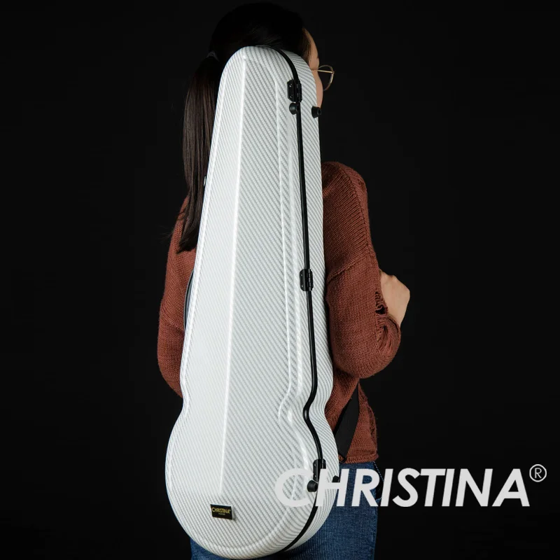 CHRISTINA Viola Case 16 Inch Carbon Fiber Triangle White Stripes Waterproof Lightweight with Double Shoulder Straps