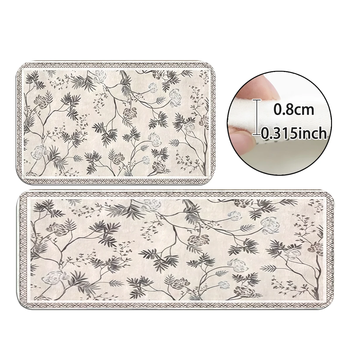 Fresh Daisy Mat, Ink Branch Door Mat, Retro Plaid Red Flower Rug, Round Frame Mat, Multi-Style Vintage Floral Leaf Decor Set.