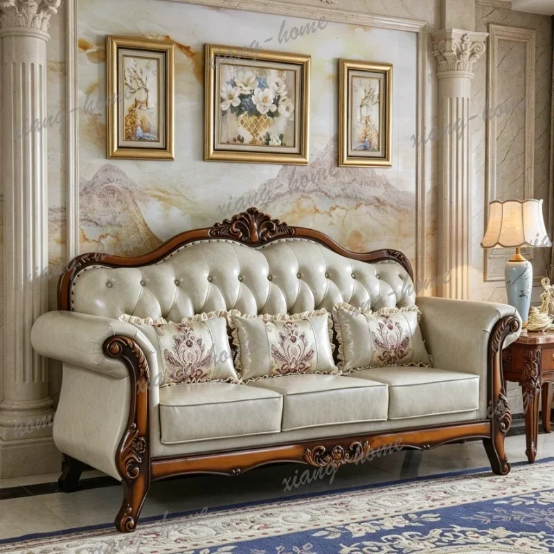 LSSectional 2 Seater European Sofa Dining Corner Wooden Vintage European Sofa Oversized Soft Puffs Asiento Living Room Furniture