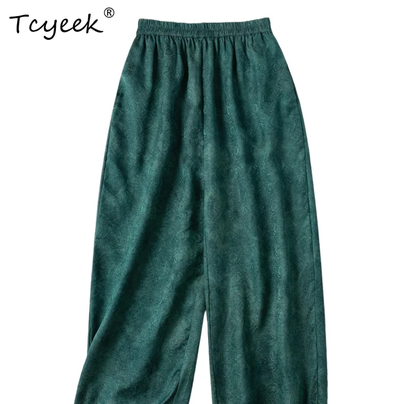 

Tcyeek 100% натуральные шелковые женские брюки-шаровары для уличной моды, весна-осень 2026, с эластичным поясом, женская одежда, Pantalon Pour Femme