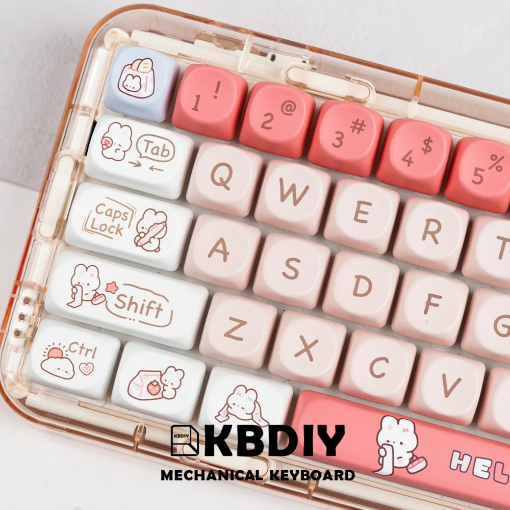 KBDiy 143 Keys/Set Shopping Rabbit Keycaps for Mechanical Keyboards Gaming PBT SOA Profile Cute Pink Keycap DIY Custom for MX