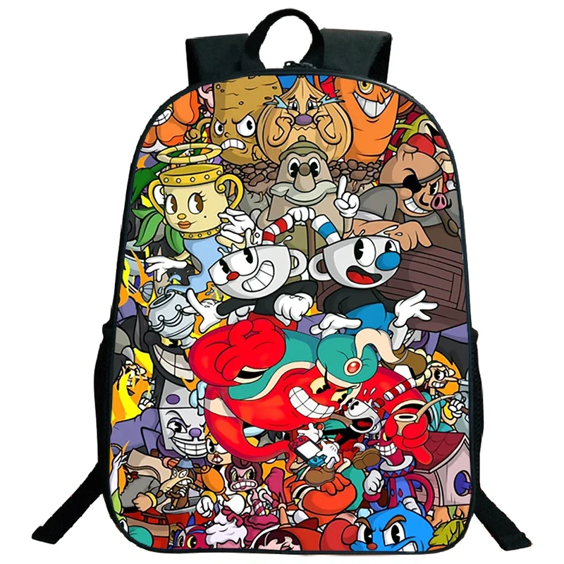 16-calowy plecak z nadrukiem Cuphead dla chłopców dziewcząt tornister Cosplay torby podróżne torby szkolne o dużej pojemności Softback dzieci Bookbag