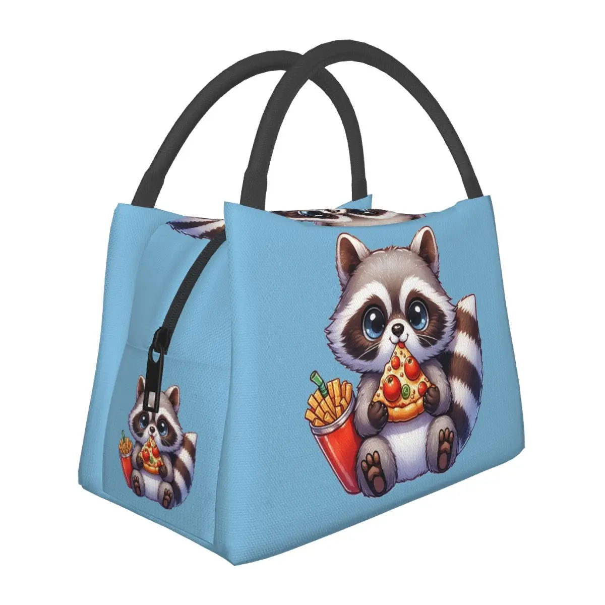 Cute Raccoon Eating Pizza Lunch Bags Insulated Bento Box Lunch Tote Picnic Bags Cooler Thermal Bag for Woman Student Travel